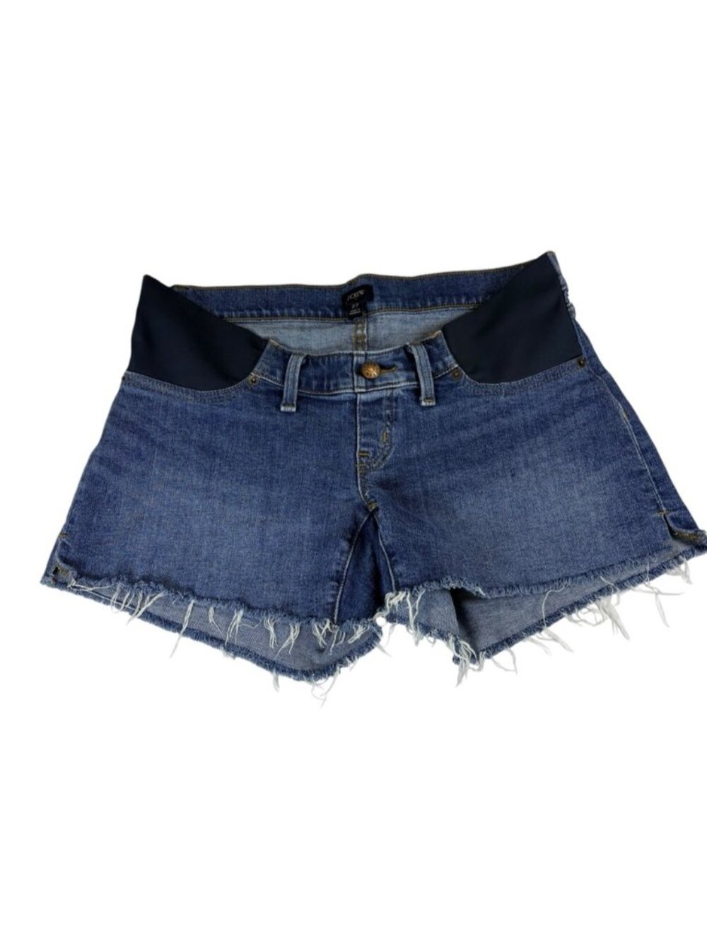 Blue Denim Maternity Jean Shorts with Black Waist Panels - Picture 1 of 7